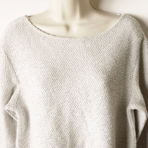 *50off3* NWOT H&M Wide Neck Sweater Rounded Split Hem M Oatmeal Heather - Picture 2 of 4